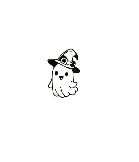 Cute Halloween Ghost Keychain with Witch Hat - Adorable Plastic Accessory
