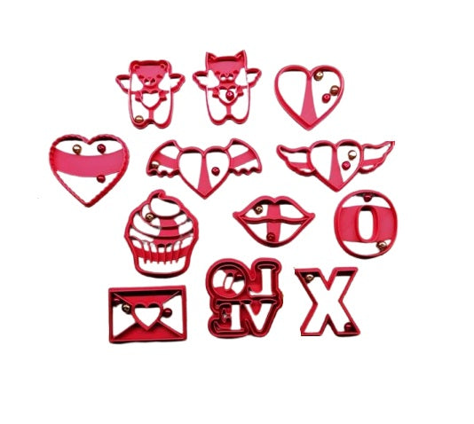 Valentine's Day Cookie Cutter Set – 12 Pcs Heart & Love-Themed Shapes for Baking