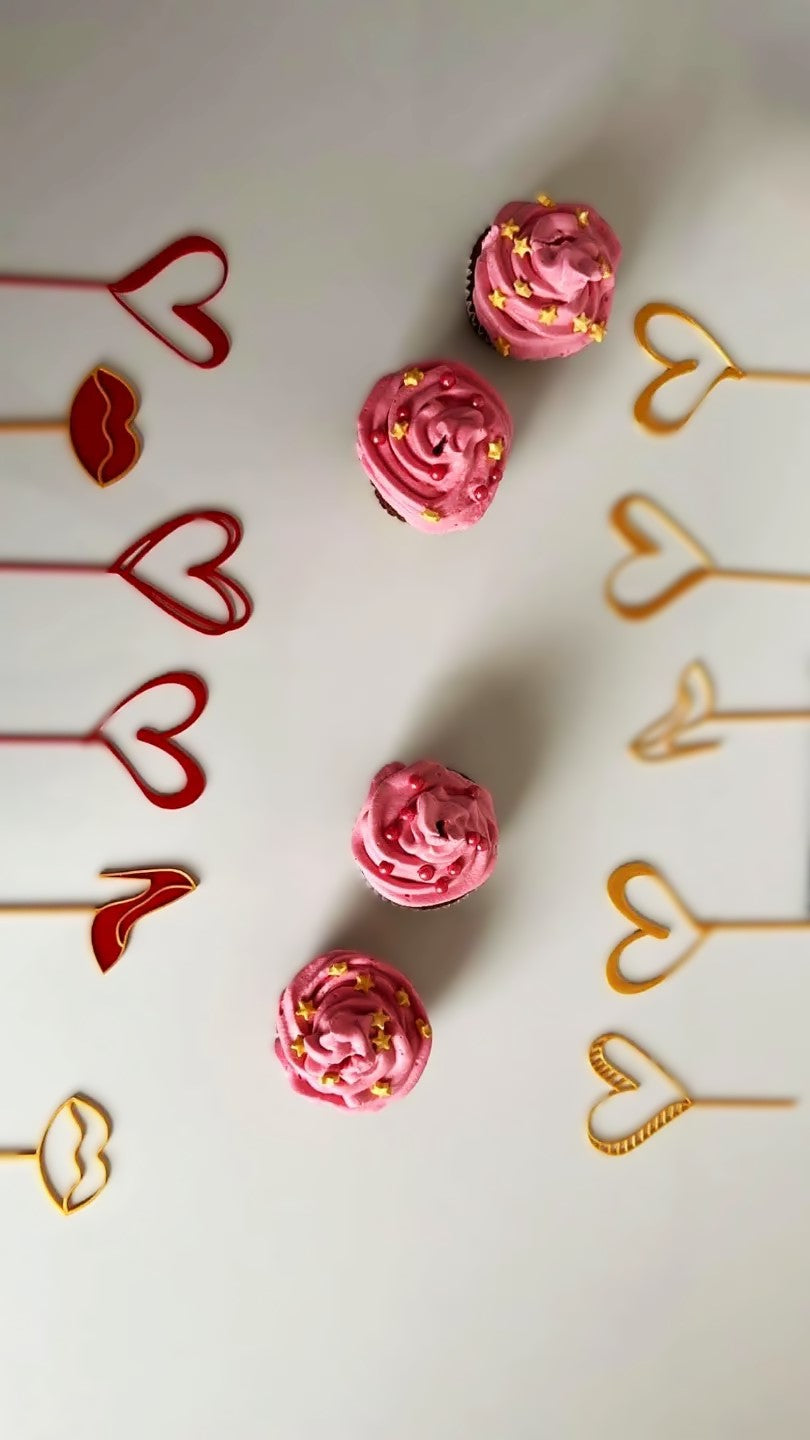 Valentine's Day Cup Cake Toppers - Plastic | Valentine's Day Cake Toppers