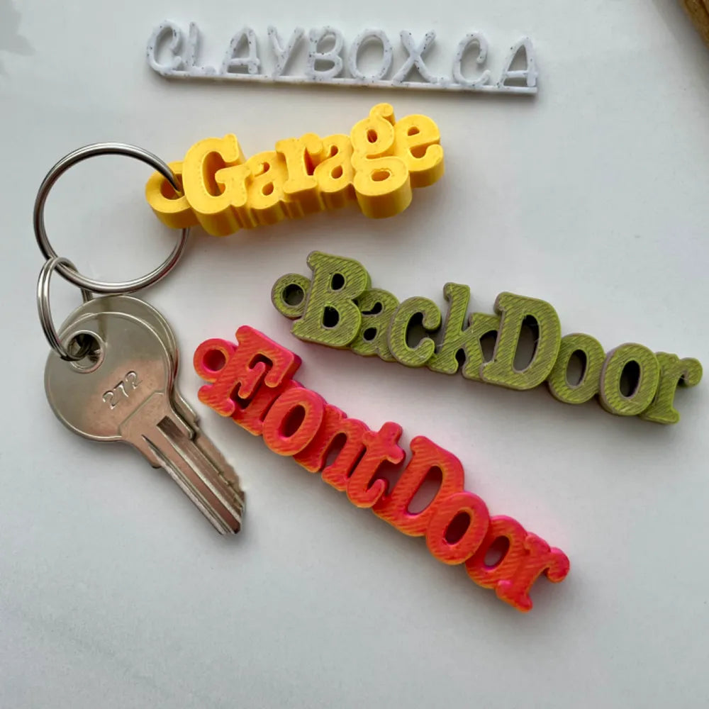 Household Word Keychains - Plastic Keychain Set for Front Door, Back Door, Garage