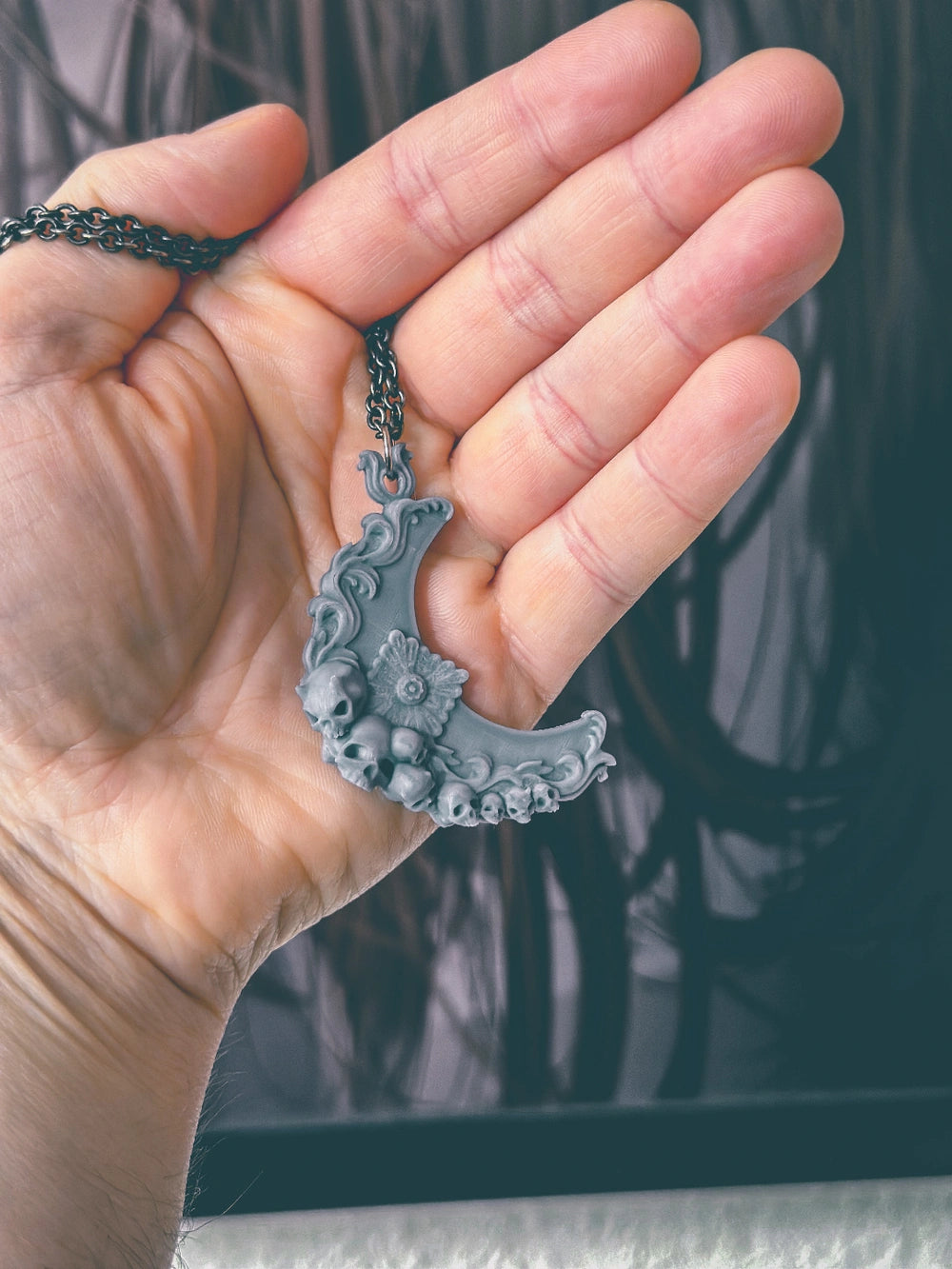 Gothic Moon Pendant -Plastic Pendant -Skull and moon Pendant