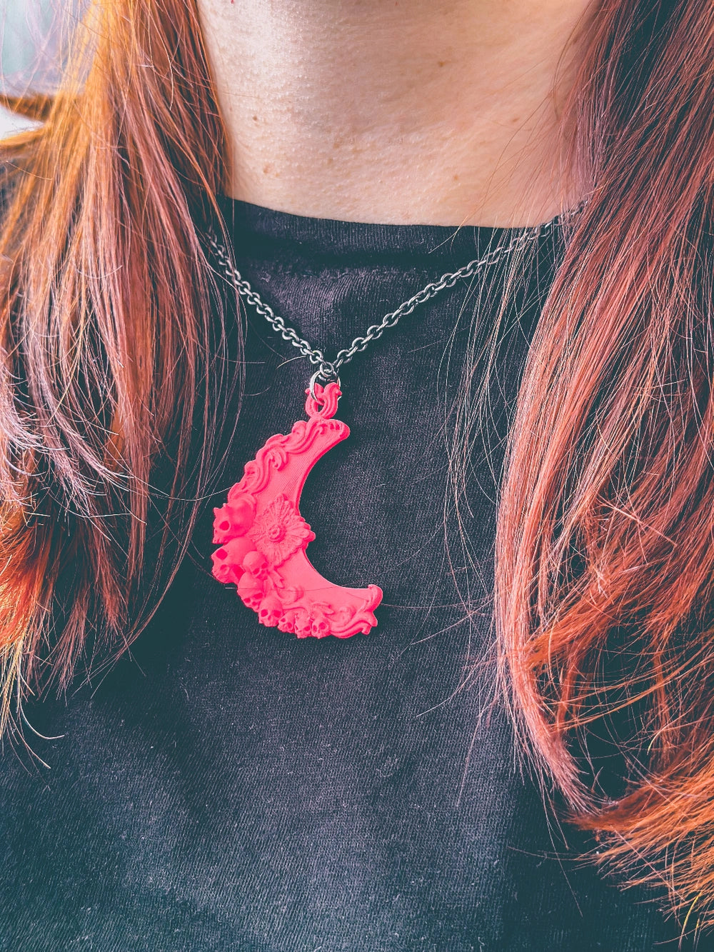 Gothic Moon Pendant -Plastic Pendant -Skull and moon Pendant