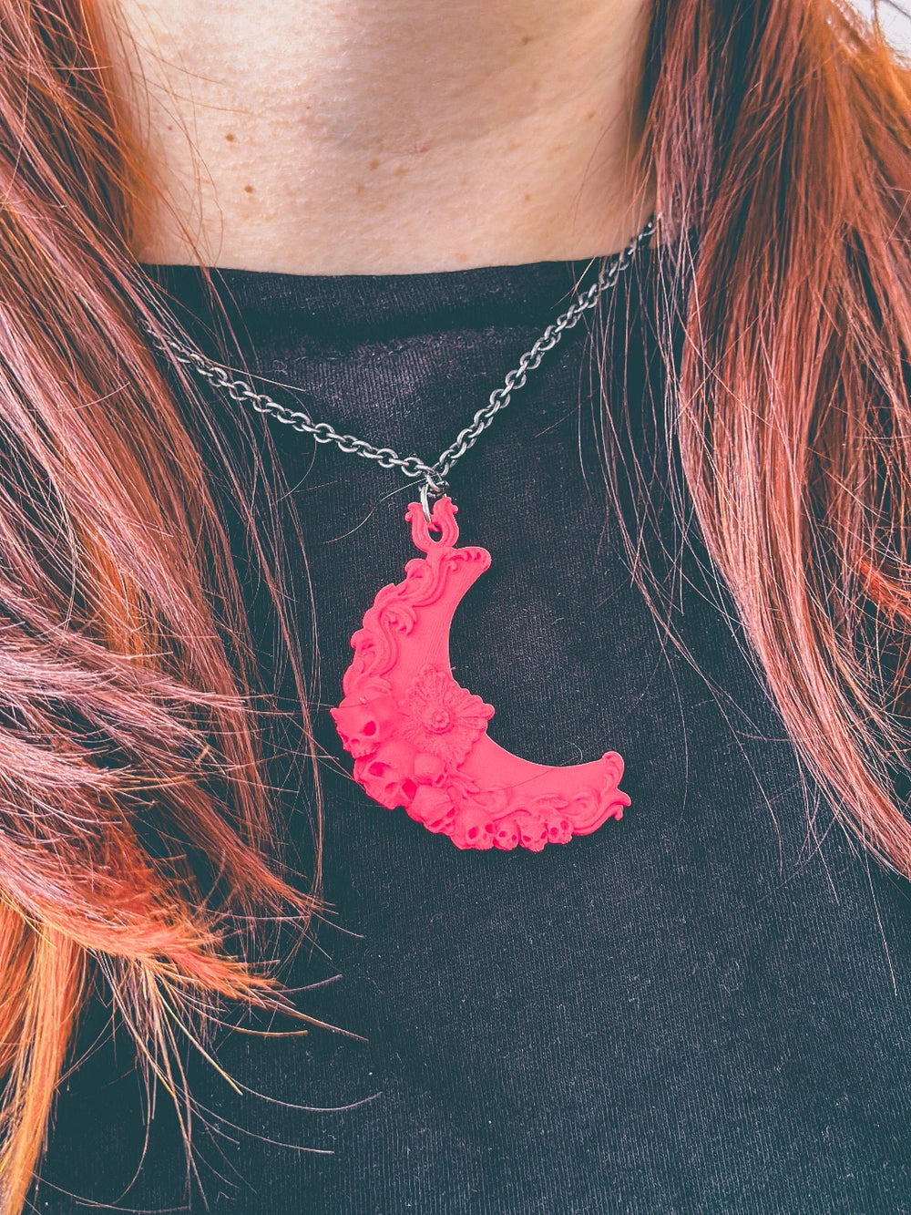 Gothic Moon Pendant -Plastic Pendant -Skull and moon Pendant
