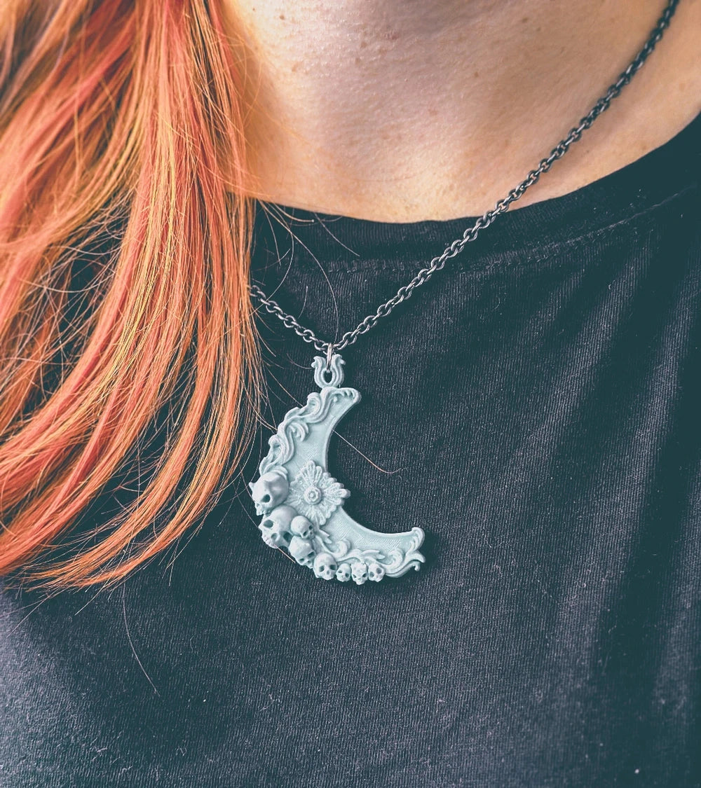 Gothic Moon Pendant -Plastic Pendant -Skull and moon Pendant