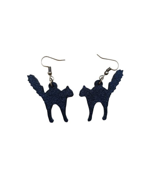 Hissing Cat Earrings - Fierce Halloween Cat Earrings (Plastic)