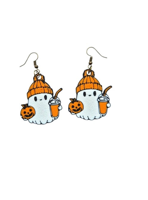 Halloween Ghost Earrings - Featuring Beanie Cap and Juice Glass Design