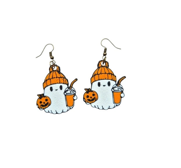Halloween Ghost Earrings - Featuring Beanie Cap and Juice Glass Design
