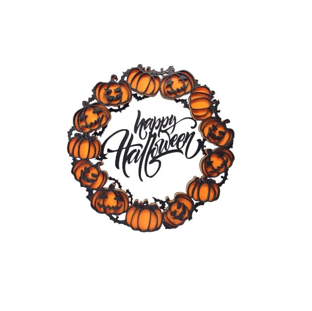 Happy Halloween Plastic Wreath – Spooky and Festive Door or Wall Decoration