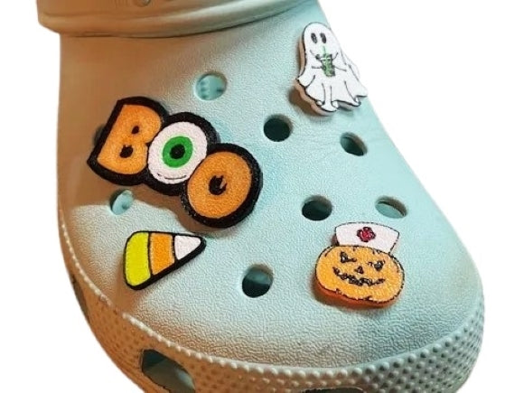 Halloween Shoe Charms – Set of 4 Fun Plastic Shoe Charms Ghost, Candy Corn