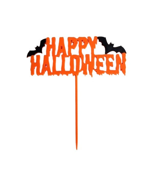 Happy Halloween Cake Topper – Bat-Themed Party Decoration