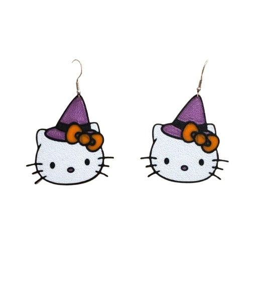 Halloween Hello Kitty Earrings – Cute Plastic Earrings with Witch Hat and Bow
