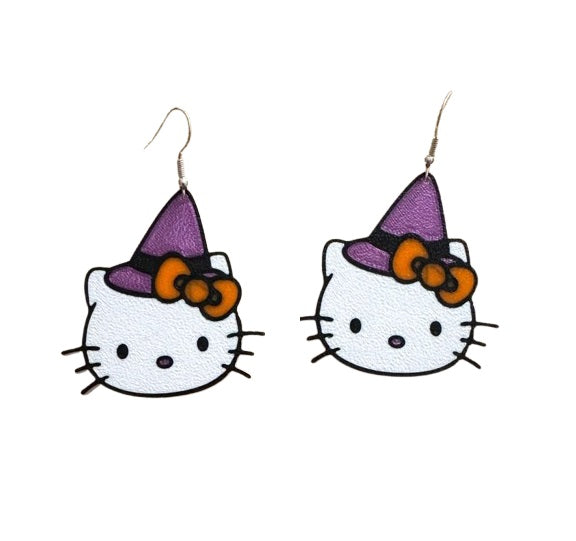 Halloween Hello Kitty Earrings – Cute Plastic Earrings with Witch Hat and Bow