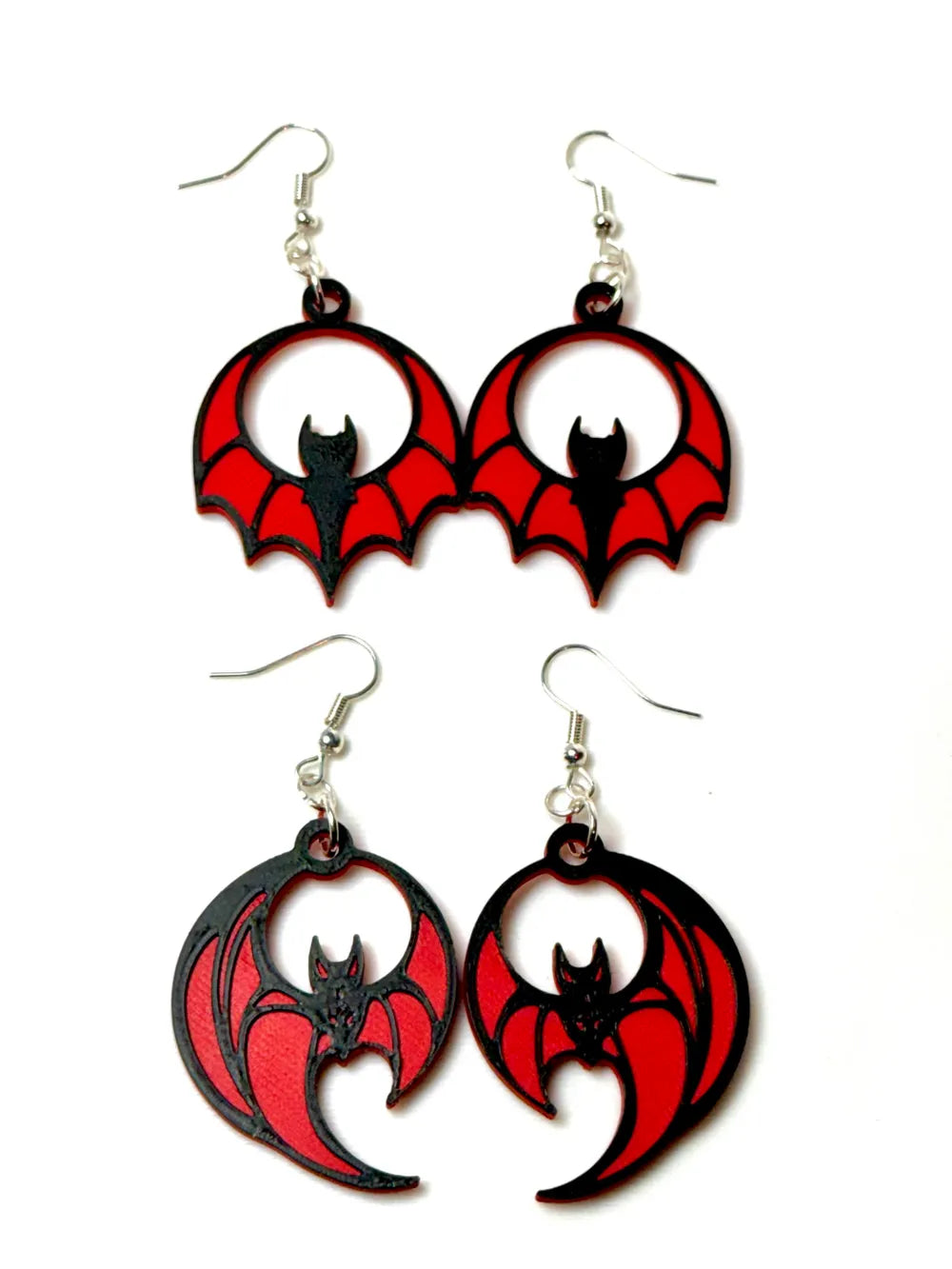 Spooky Black & Red Bat Earrings – Halloween-Themed Earrings for a Festive Look