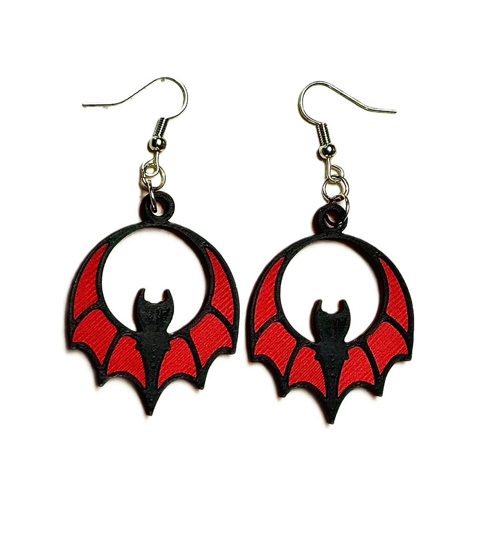 Spooky Black & Red Bat Earrings – Halloween-Themed Earrings for a Festive Look