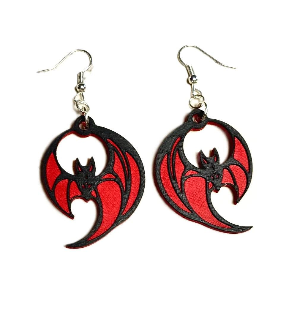 Spooky Black & Red Bat Earrings – Halloween-Themed Earrings for a Festive Look