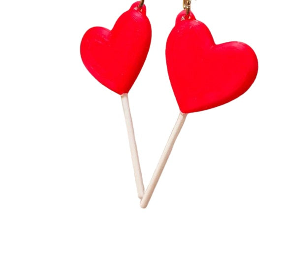 Heart Lollipop Earrings - Plastic | Valentine's Day Earrings for Gift