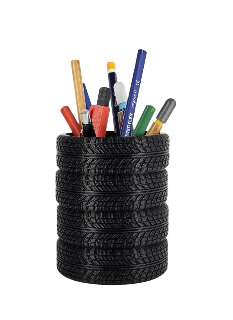 Tire Stack Pen Holder Plastic | Fun Office Table Desk Accessory - Black