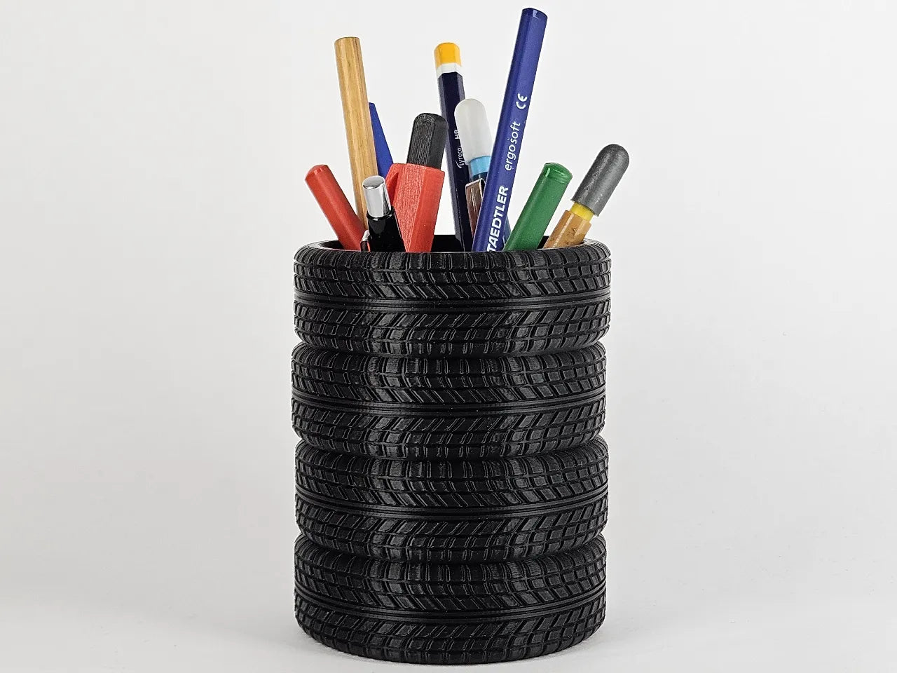 Tire Stack Pen Holder Plastic | Fun Office Table Desk Accessory - Black