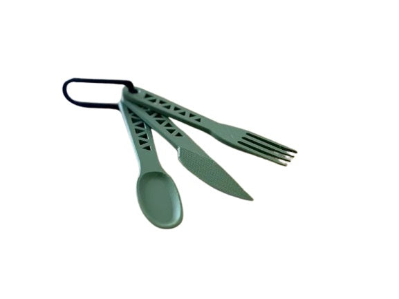 Hike Cutlery Set – Spoon, Fork, Knife with Carabiner Clip – Travel Utensils