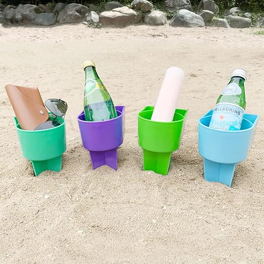 Beach Cup Holder Coaster - Plastic Drink & Mobile Holder for Beach and Outdoors