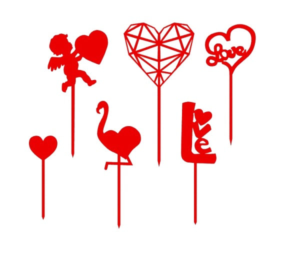 6 Pcs Valentine's Day Toppers for Cupcakes | Romantic Decorations for Desserts