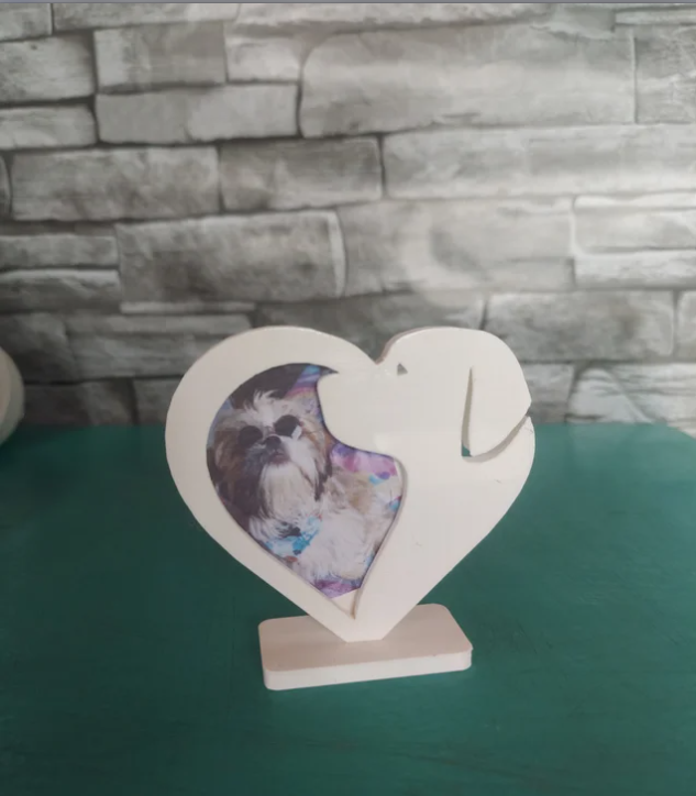 Dog Heart Shaped Photo Frame – Adorable Pet Picture Holder for Dog Lover - White