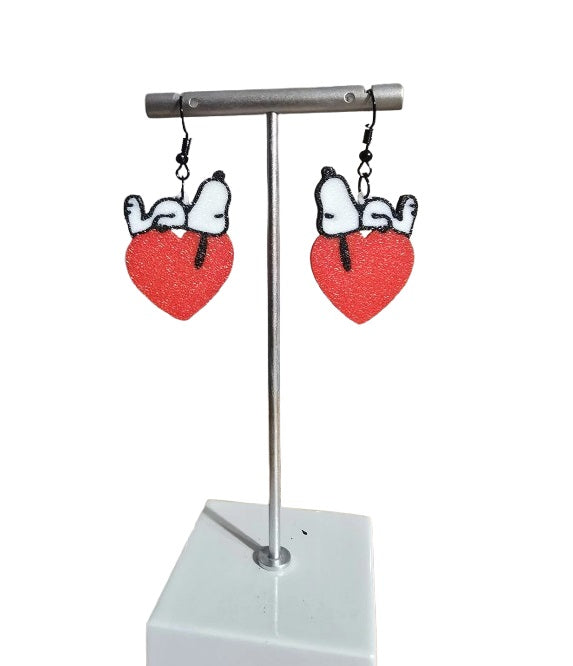 Snoopy Heart Valentine's Earrings -Plastic | Cute Valentine's Day Snoopy Earring