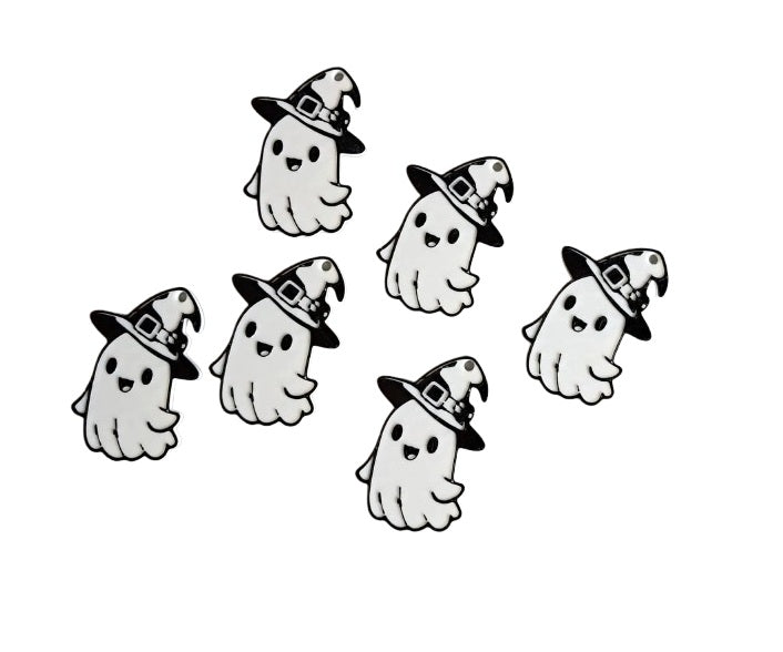 Cute Halloween Ghost Keychain with Witch Hat - Adorable Plastic Accessory