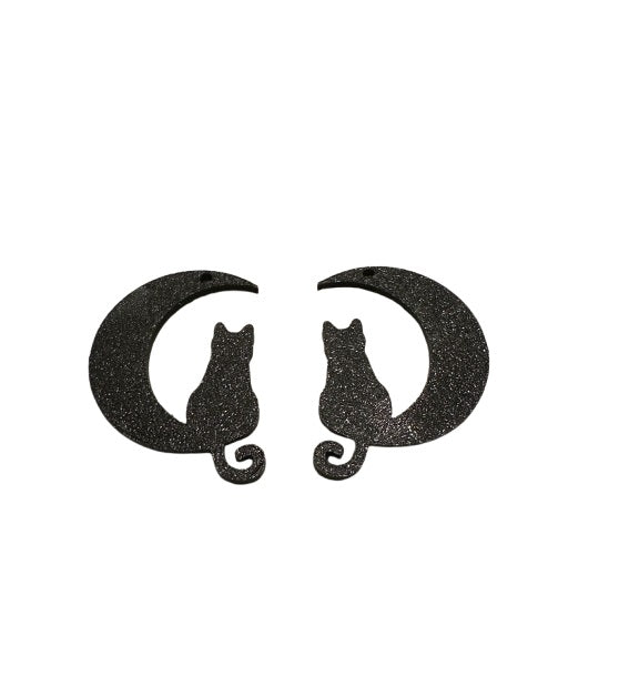Moon Cat Earrings - Halloween Plastic Earrings with Cat on Crescent Moon