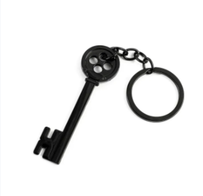 Coraline Key Shaped Keychain – Spooky Halloween Plastic Keychain for Bag pack