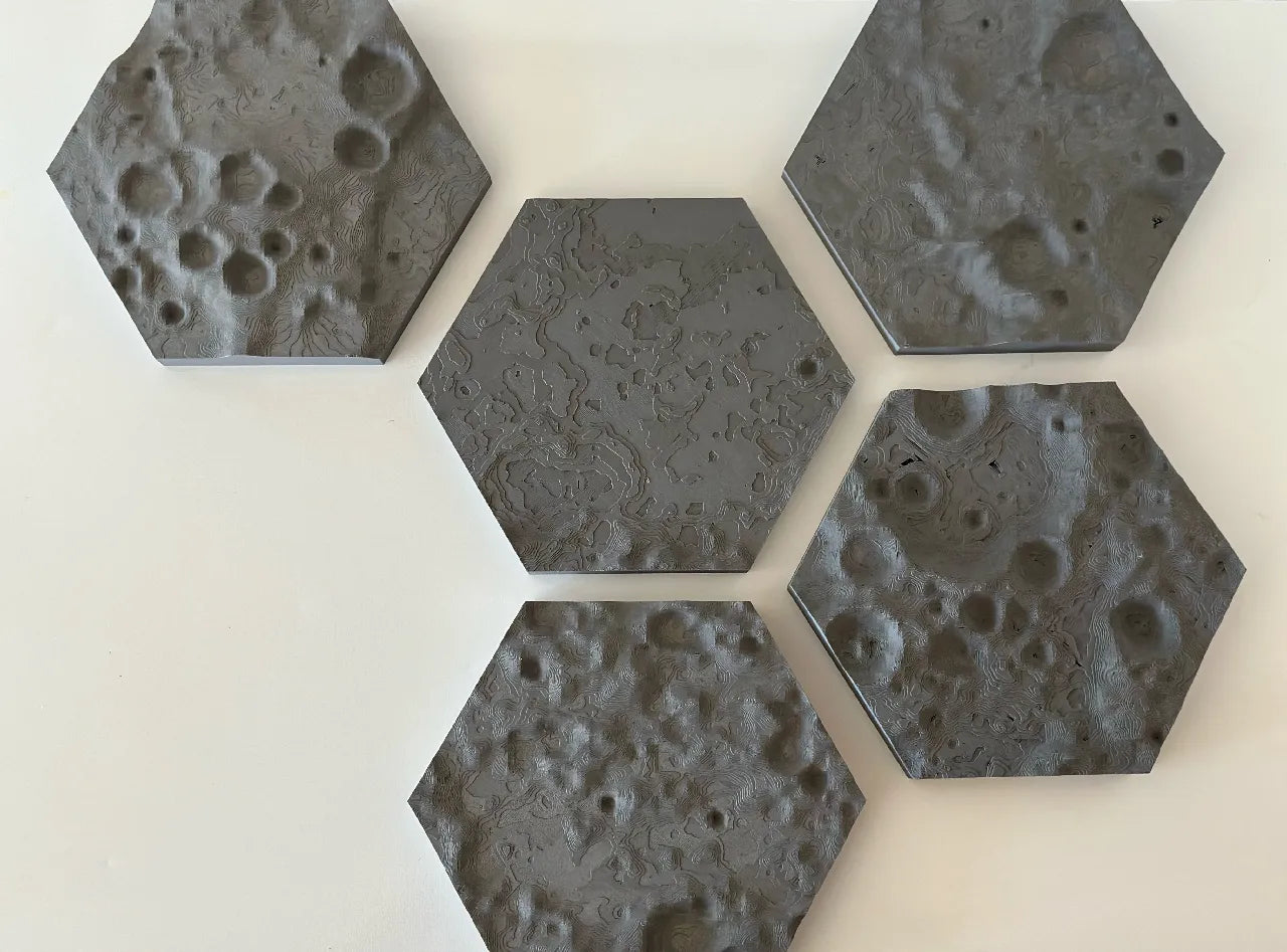 Hexagon Moon surface 5 Pcs Wall Art-Wall Mounted Art Piece
