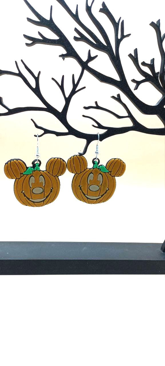 Mickey Pumpkin Earrings – Plastic Halloween-Themed Jewelry