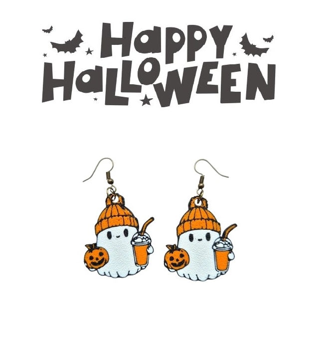 Halloween Ghost Earrings - Featuring Beanie Cap and Juice Glass Design