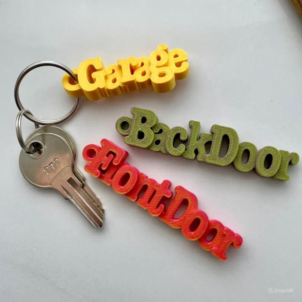 Household Word Keychains - Plastic Keychain Set for Front Door, Back Door, Garage