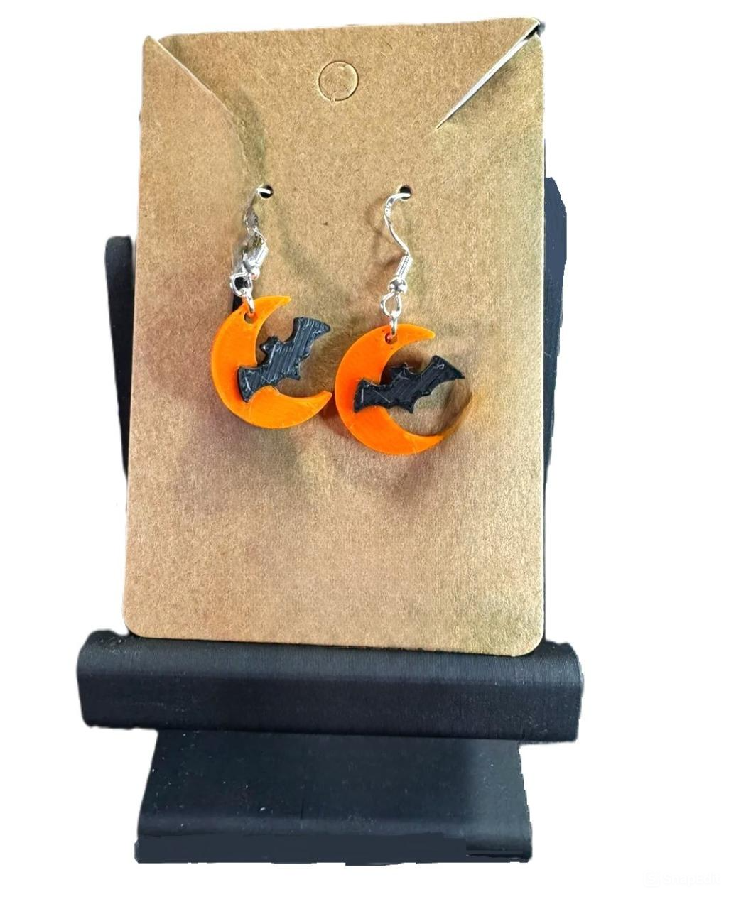 Moon and Bat Halloween Earrings – Plastic Halloween-Themed Jewelry
