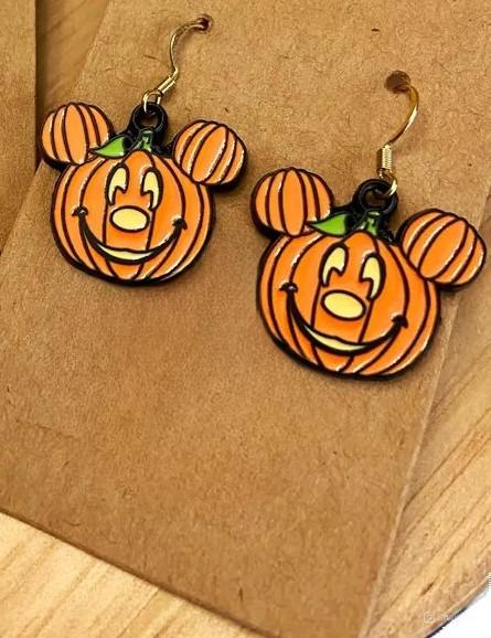 Mickey Pumpkin Earrings – Plastic Halloween-Themed Jewelry