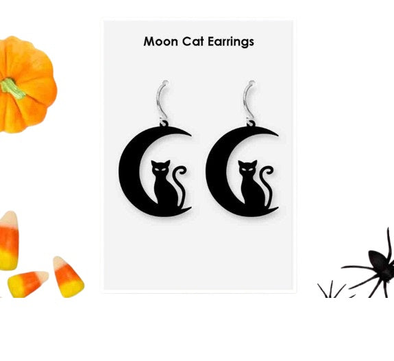 Witch Cat Sitting on Moon Earrings Plastic –Enchanting Accessories for Halloween