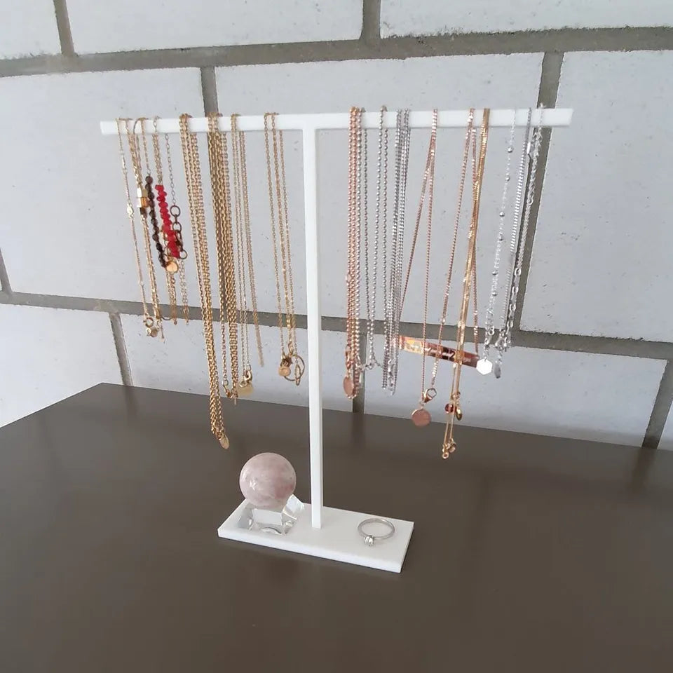 Showcase T-Bar Necklace Display Stand, Jewelry Organizer, Jewellery Stand-White